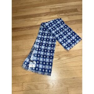 NWT TALBOTS Wool Blend Scarf Wrap Blue‎ White Polka Dot Check Reversible 75x18